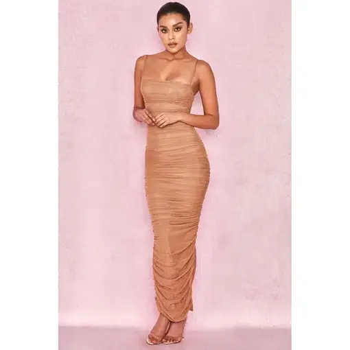 House of CB Fornarina Mesh Organza Midi Dress Nude Size 14 