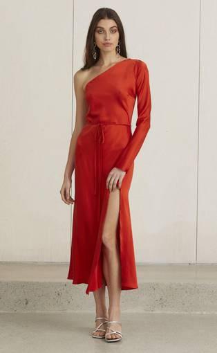 Bec & Bridge Classic One Shoulder 'Fire Red' Dress Size 6