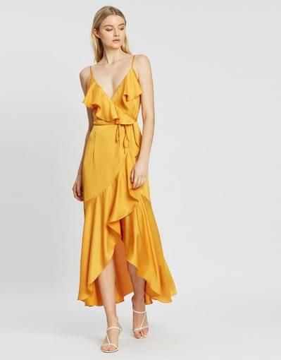 Shona Joy Oro Bias Frill Wrap Dress Yellow Size 10