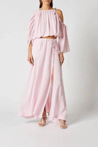 Scanlan Theodore Gingham Drawcord Top and Skirt Set Pink One Size