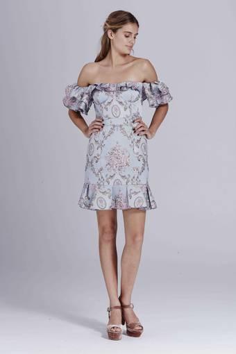 We Are Kindred Mollie Off Shoulder Mini Dress Print Size AU 10 / M