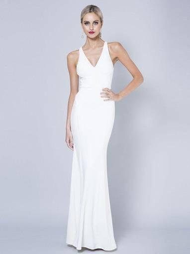Bariano Gem Racerback Crepe Gown white Size 6