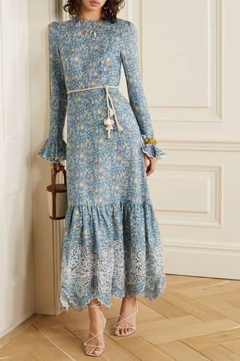 Zimmermann The Carnaby Frill Long Dress in Indigo Ditsy
Size 1 / Au 10