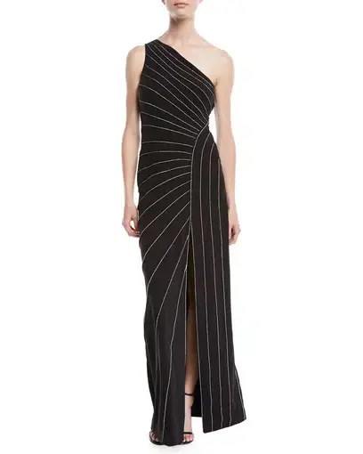 Halston Heritage One-Shoulder Metallic-Trimmed Crepe Gown Size 10