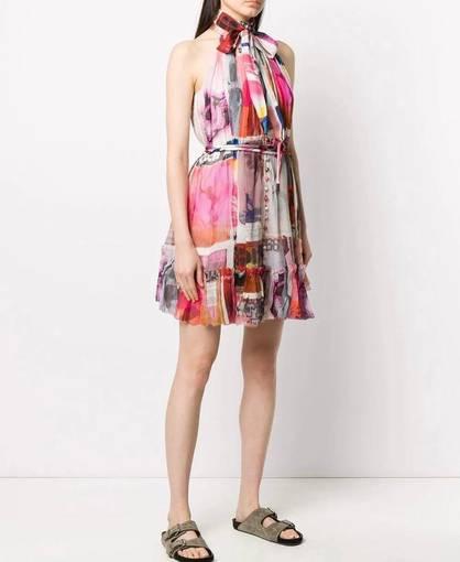 Zimmermann- Wavelength High Collar Sleeveless Mini Dress