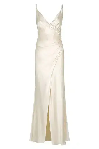 Shona Joy La Lune Cross Draped Maxi Dress Desert Cream Size 12