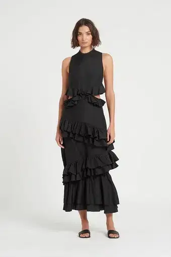 Sir The Label Amaris Ruffle Gown Midi Black 