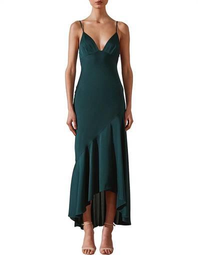 Shona Joy – Luxe Bias Asymmetrical Slip Dress in Emerald.