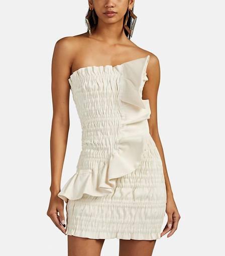 AREA NYC Metallic Ruched Ruffle Stretch Lamé Mini Dress