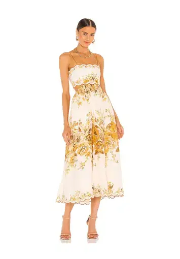 Zimmermann Aliane Scallop Midi Dress Floral Size 2 / Au 12