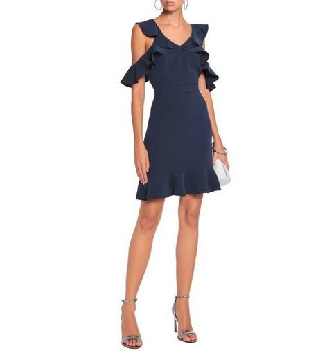 Rachel Zoe Delia ruffled crepe mini navy dress size 10