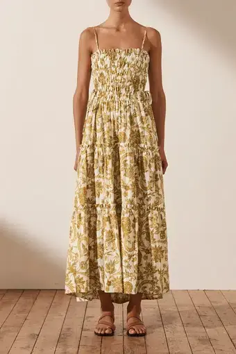Shona Joy Saffron Shirred Tiered Midi Dress Floral 
