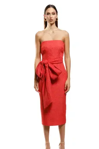 Rebecca Vallance Francesca Tie Midi Dress Red Orange