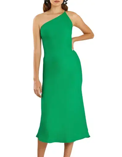 By Johnny Asymmetric Crimp Bias Midi Dress Green