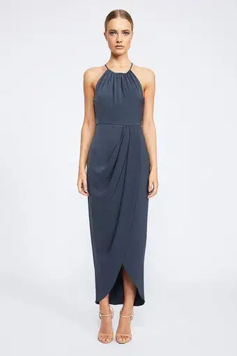 Shona Joy Core High Neck Ruched Dress in Charcoal Grey Size 10