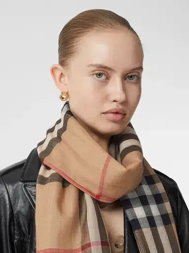 Burberry Lightweight Check Wool Silk Scarf in Archive Beige