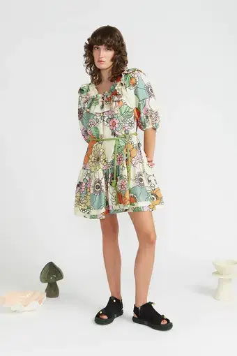 Alemais Exclusive Farrah Ruffle Mini Dress Print Size 10