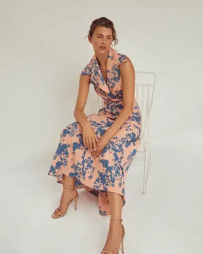 Scanlan Theodore Linen Floral Slip Midi Dress Floral Size 6