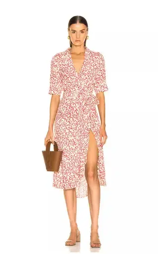 Ganni Goldstone Crepe Wrap Dress in Egret Print