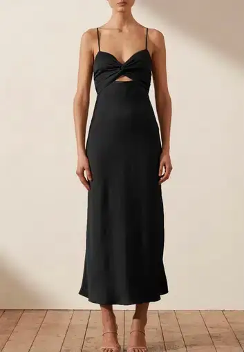 Shona Joy Luxe Twist Front Sleeveless Midi Dress Black Size 14