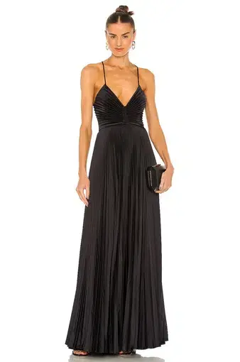 A.L.C. Aries Satin Pleated Dress Black 8