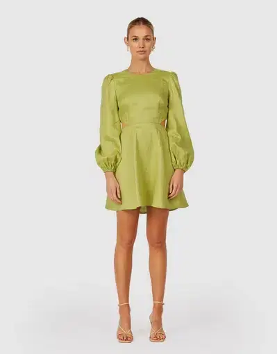 The Wolf Gang Safi Linen Cut Out Dress in Pistachio Green Size XXS