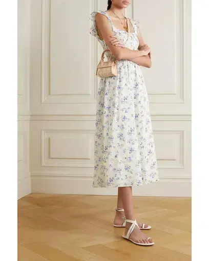 Reformation Noreen Shirred Cotton Voile Midi Dress Floral Print Size AU 10