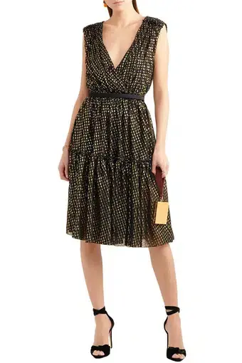 Stella McCartney Belted Fil Coupé Silk Blend Dress Metallic Size 8