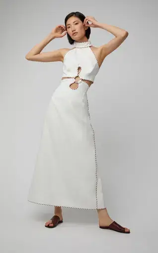 Zimmermann Corsage Braid Cutout Linen Maxi Dress Ivory Size 1 / AU 10