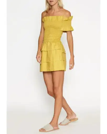 Sir The Label Marielle Ruched Dress Mustard Yellow Size AU 8