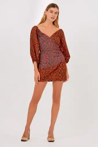 Finders Keepers Yasmin Long Sleeve Mini Dress Black Blossom Print Size 4