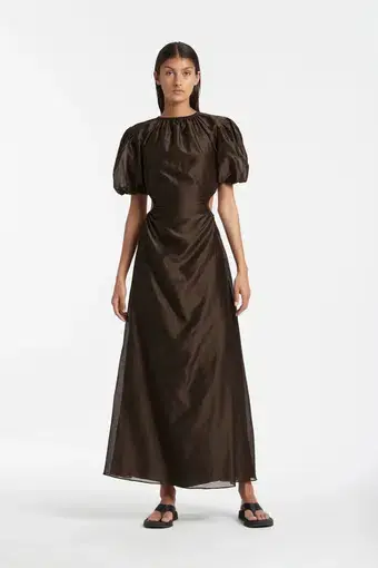 Sir the Label Anje Puff Sleeve Dress Brown Size AU 10