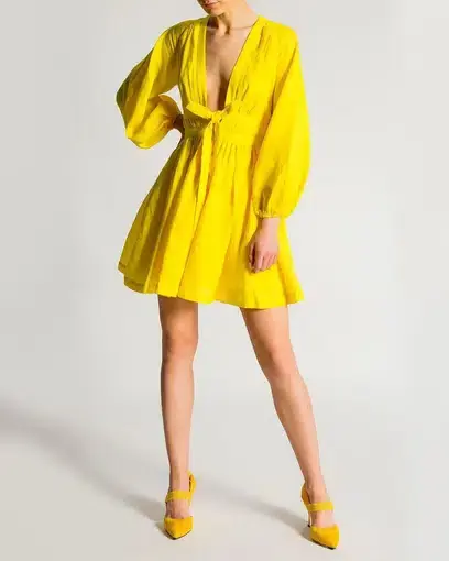 Zimmermann Shelly Plunge Bow Mini Dress Yellow Size 2/ AU 12