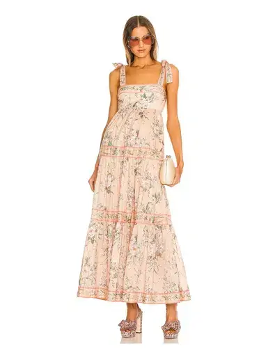 Zimmermann Moonshine Floral Tie Shoulder Maxi Dress Cream Print Size 1/Au 10