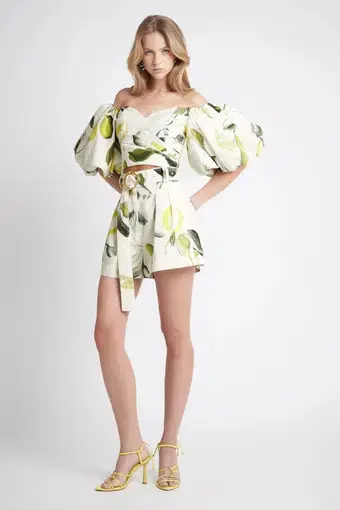 Aje Zest Off Shoulder Top Size 10 & Belted Short Size 12 Set Tropical Lime Print