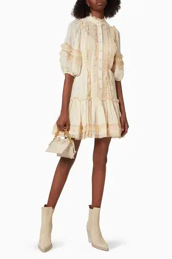 Zimmermann Concert Pintucked Mini Dress Cream Size 0/AU 8