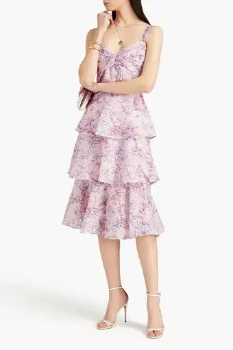 Marchesa Notte Tiered Devoré-organza Midi Dress Floral-print Size 2/Au 8