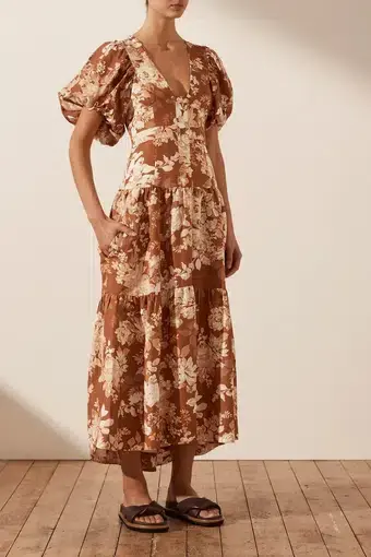 Shona Joy Capucine Plunged Short Sleeve Midi Dress Floral Size 6