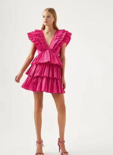 Aje Rhythmic Frilled Mini Dress Fuchsia Pink Size 8 / S