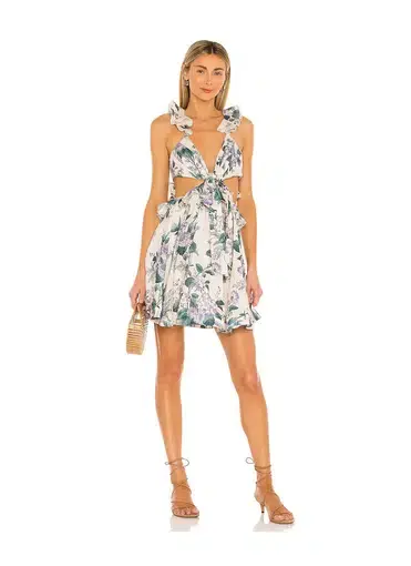 Zimmermann The Cassia Ruffle Mini Dress In Hydrangea Floral Size 2/Au 12