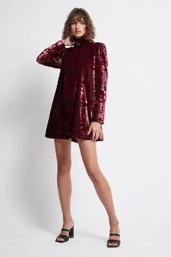 Aje Rebellion Embellished Velvet Mini Dress Burgundy Size 8 / S 
