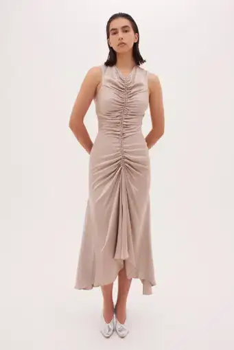 Bianca Spender Sand Satin Meret Dress Nude Size 2/ Au 10