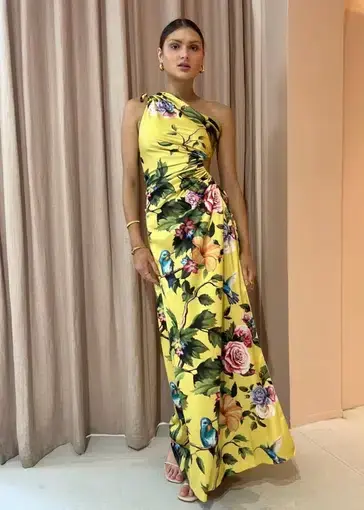 Sonya Moda Nour Royal Botanica Maxi Dress Yellow Floral Size 6