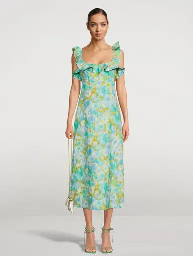 Zimmermann High Tides Frilled Midi Dress Floral Size 1/Au 10