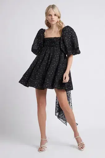 Aje La Piscine Puff Sleeve Bow Back Mini Dress  Black Size 8