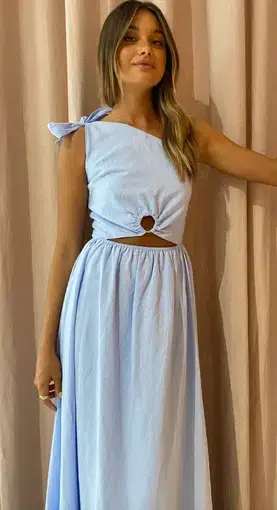 By Nicola Dahlia One Shoulder Maxi Dress Blue Size 8