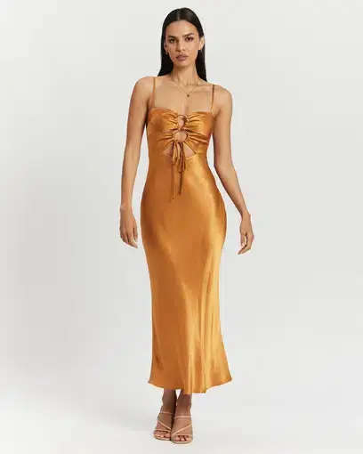 Shona joy Alma Lace Up Midi Dress Tumeric Size 8