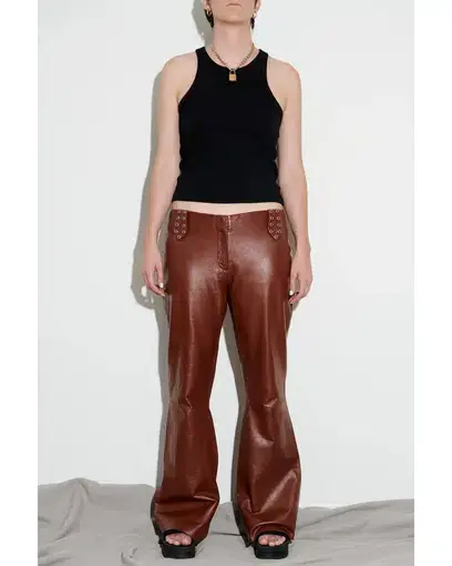 Dolce & Gabbana Studded Leather Pants Brown Size AU 12 