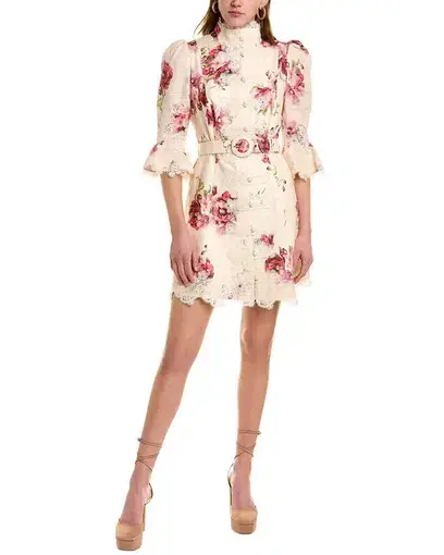 Zimmermann High Tide Applique Mini Dress Cream Poppy Floral Size 8