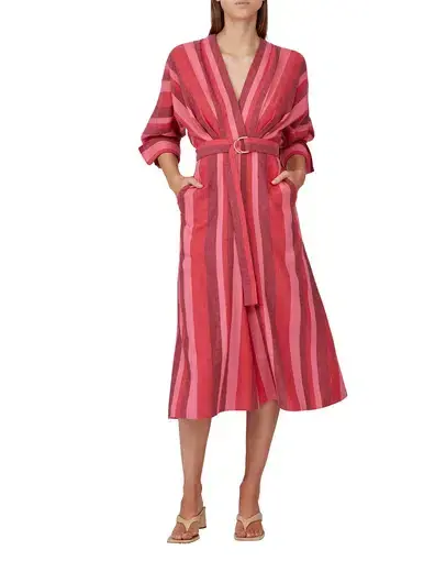 Acler Orlando Midi Dress Pink Strip Size AU 12